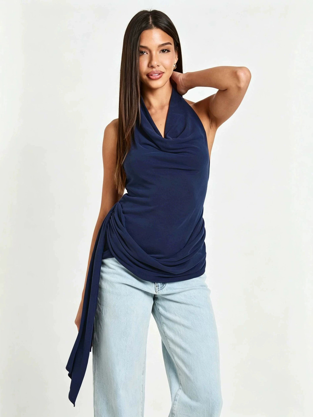 ZARA Summer Halter Backless Tank Top Side Ties Ruched Waist Slimming